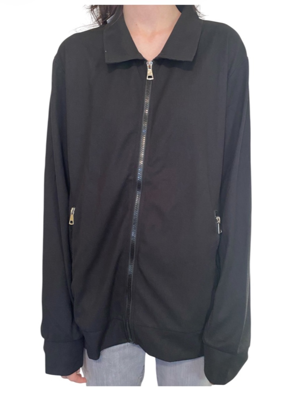 Women's Black small lightweight Jacket with Collar and zipper closure pockets
